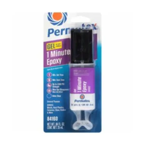 Permatex 25 ML, Permatex®s General Purpose 1 Minute Gel Epoxy provides the flexibility to reposition before the setting time. The fast setting, two-part adhesive and filler system is specially formulated with a Blue Dye Indicator that disappears when it’s fully mixed and ready to use. The advanced gel formulation reduces mess and waste compared to traditional epoxies PER-84160